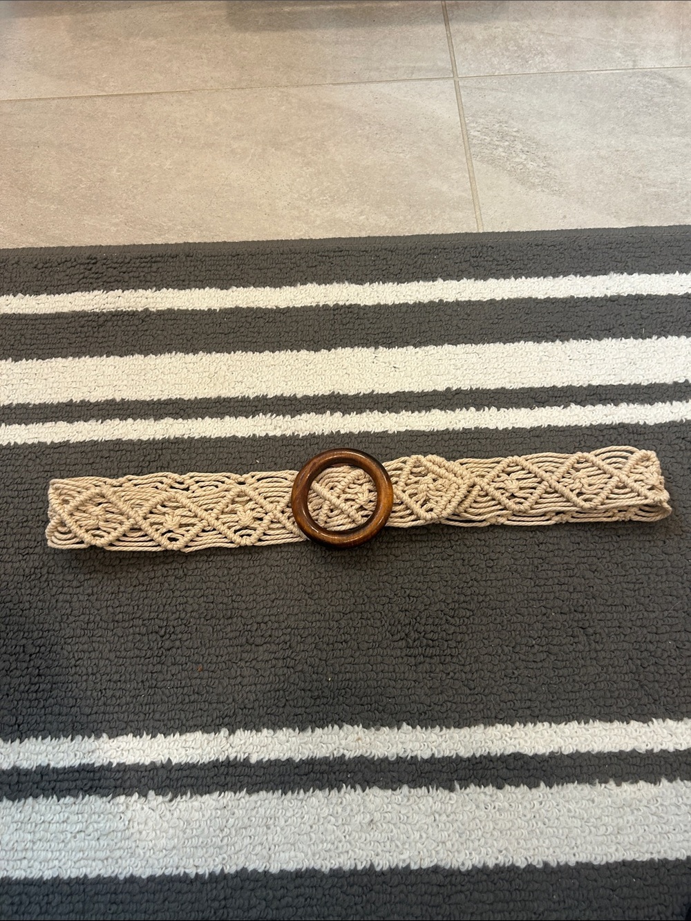 Woven Macramé Waist Belt with Wooden Ring